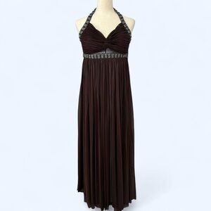 Elegant Brown Halter Maxi Dress
